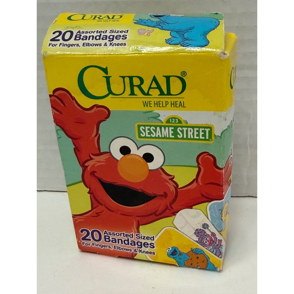Curad Sesame Street Bandages 20 Count Elmo Cookie Monster Latex Free Damaged Box